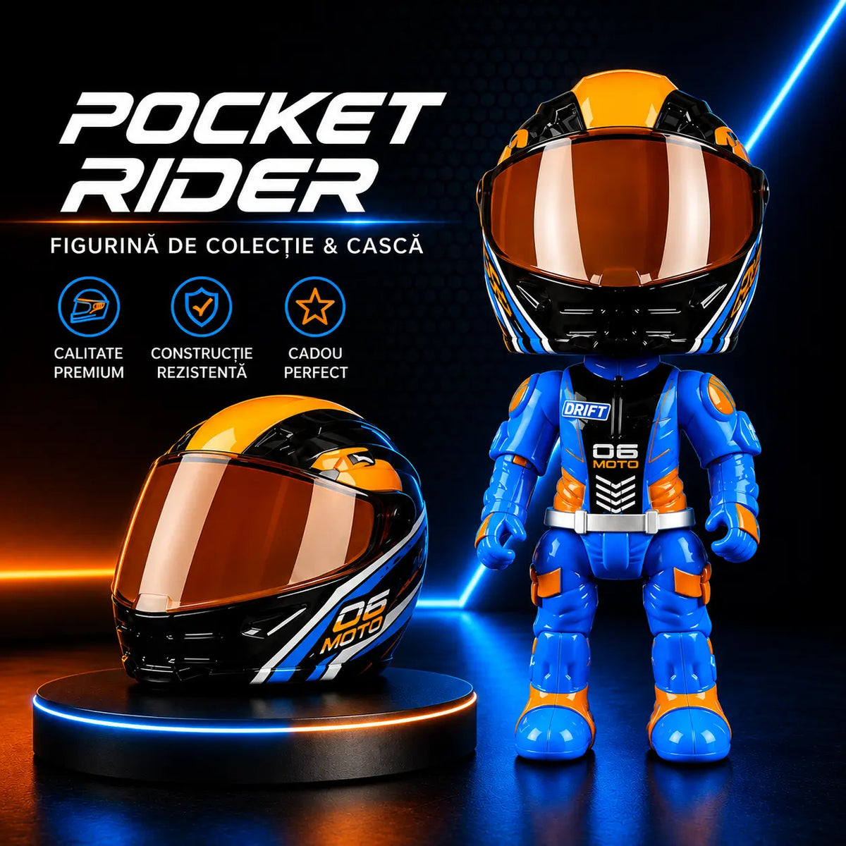Pocket Rider – Figurină Pilot Moto Transformabilă 2 în 1