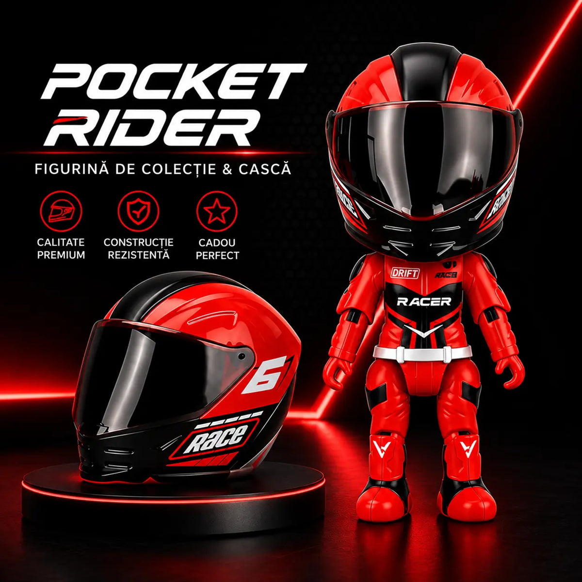 Pocket Rider – Figurină Pilot Moto Transformabilă 2 în 1